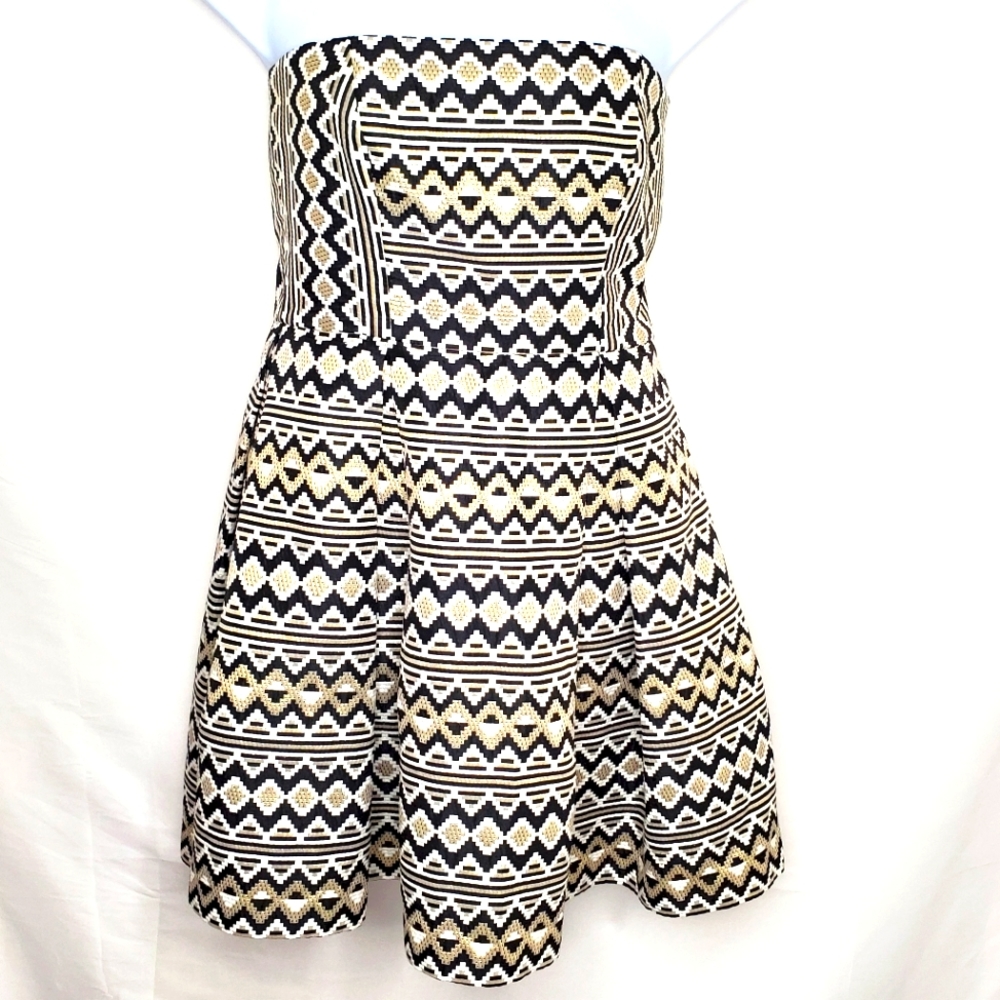 Slate & Willow Aztec Metallic Strapless Structured Dress Party Evening Size 16